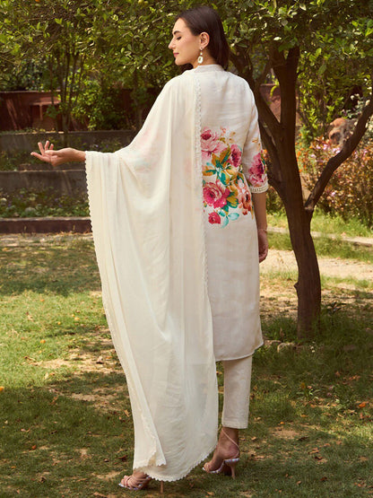 Dhiyona IE Round Neck Floral Printed Straight Kurta with Trouser & Dupatta