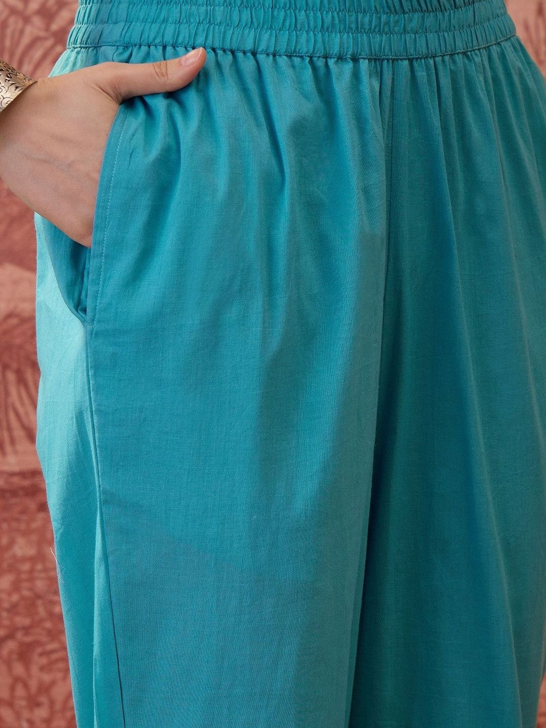 Floral Printed Round Neck Lace Hem Kurta & Trousers With Dupatta