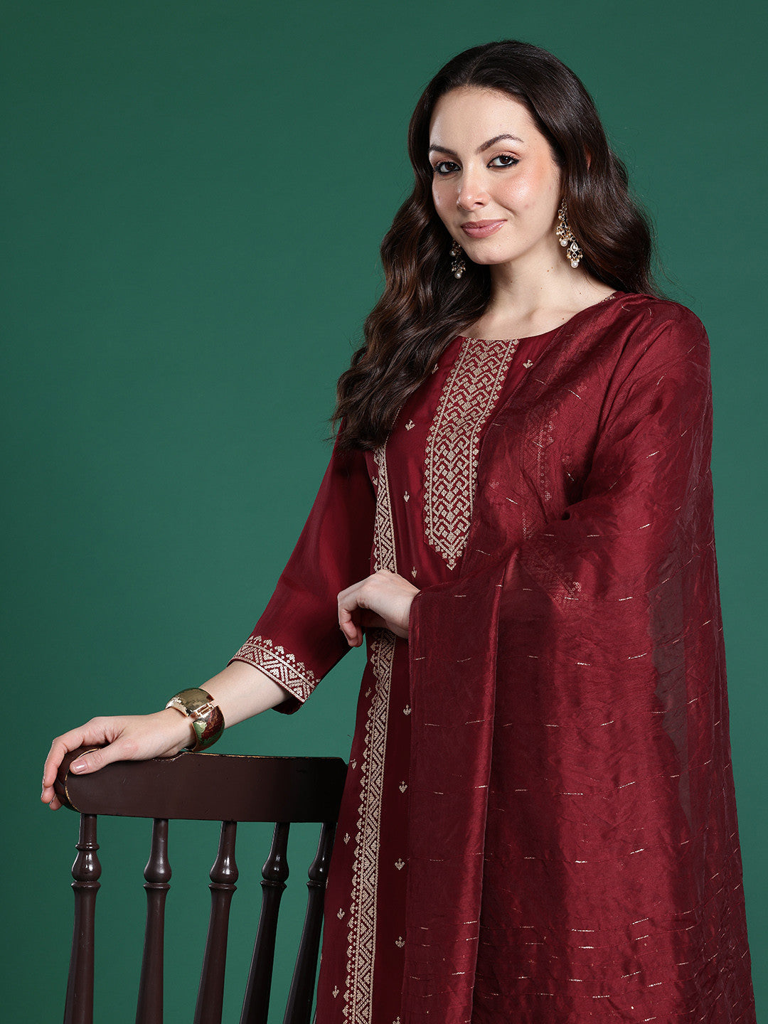 Ethnic Motifs Embroidered Kurta with Trousers & Dupatta