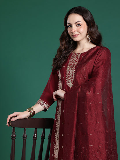 Ethnic Motifs Embroidered Kurta with Trousers & Dupatta