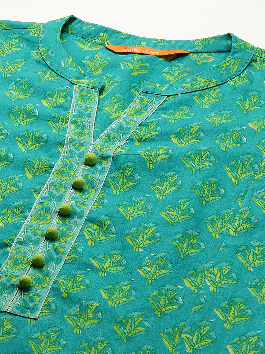 Women Green Ethnic Motifs Printed Pure Cotton Kurta with Palazzos & With Dupatta