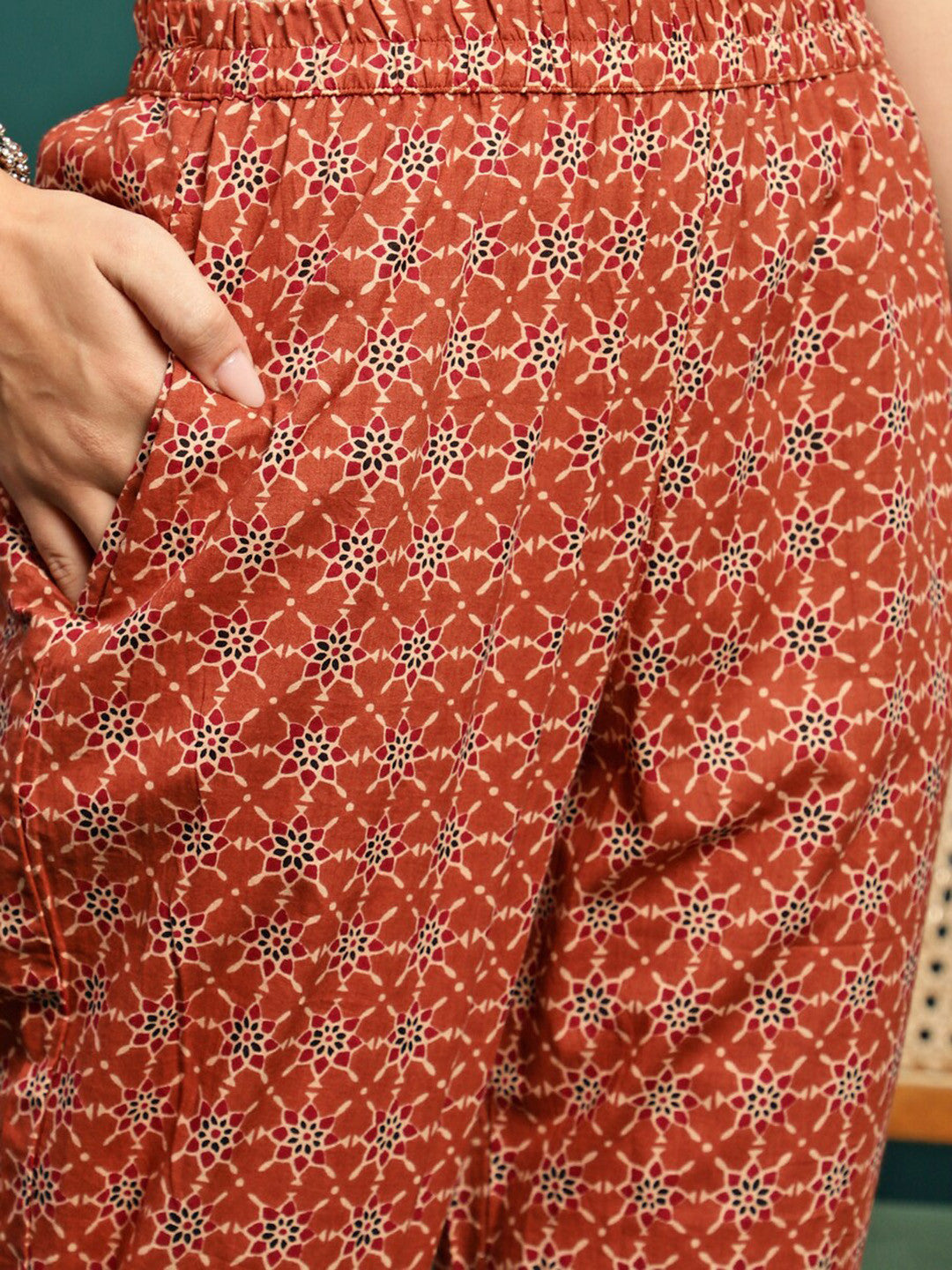 Printed & Embroidered Anarkali Kurta With Trouser & Dupatta Set