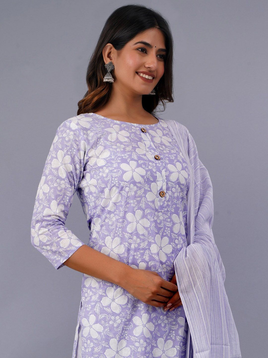 Dhiyona KL Floral Printed Pure Cotton Kurta With Palazzo & With Dupatta