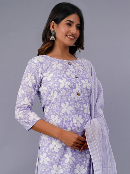 Dhiyona KL Floral Printed Pure Cotton Kurta With Palazzo & With Dupatta