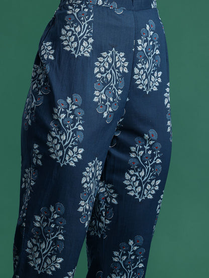 Dhiyona IE Women Floral Printed Regular Pure Cotton Kurta with Trousers