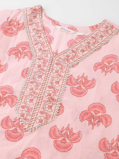 Dhiyona KL Floral Printed Regular Gotta Patti Pure Cotton Kurta With Trousers & Dupatta