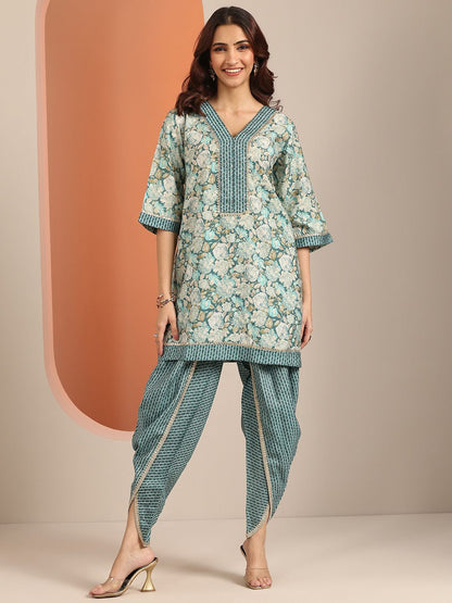 Women Floral Printed Regular Gotta Patti Kurti with Dhoti Pants