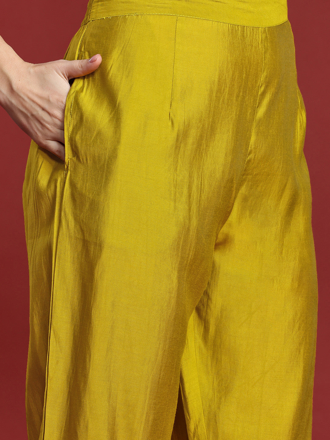 Mirror Work Embroidered Pleated Work Kurta with Trousers