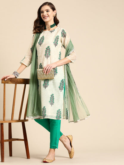 Floral Printed Regular Kurta With Trousers & Dupatta