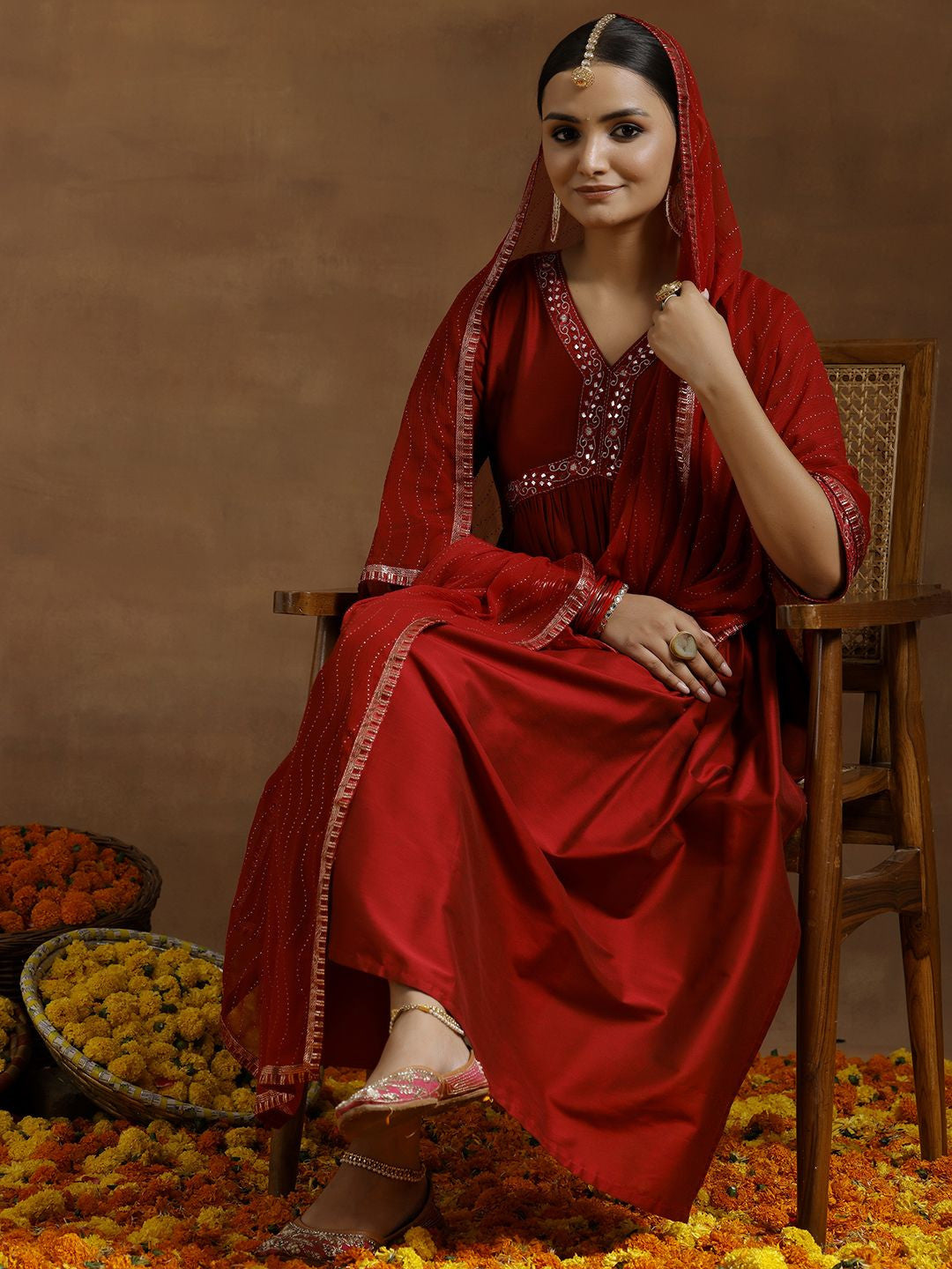 Women Embroidered Regular Mirror Work Kurta with Trousers & With Dupatta