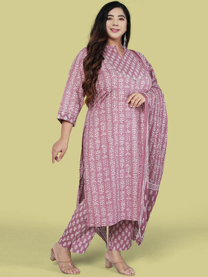 Dhiyona KL Women Off White Ethnic Motifs Pure Cotton Kurta with Trousers & Dupatta