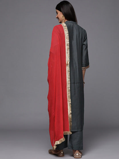 Dhiyona VA Women'sEthnic Motifs Embroidered Sequinned Kurta with Trousers & Dupatta