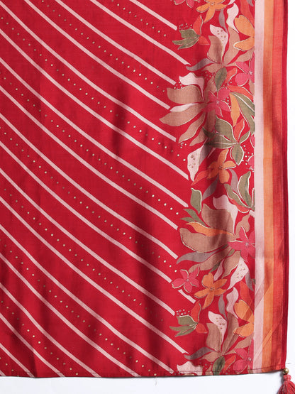 Floral Embroidered Sequinned Kurta With Trousers & Dupatta