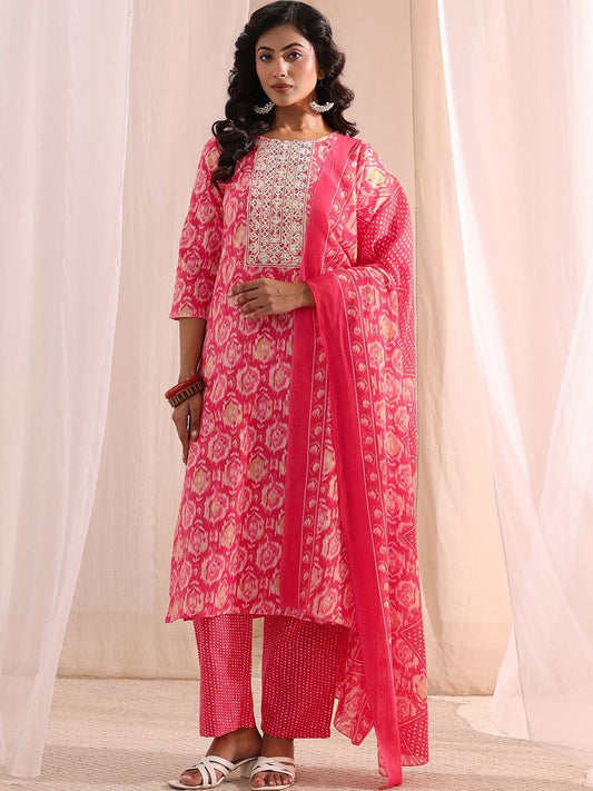 Women Ethnic Motifs Printed Regular Thread Work Kurta with Trousers & With Dupatta