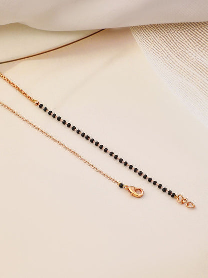 Dhiyona RJ Women's 18K Gold-Plated Ruby & Cubic Zirconia Studded Black and Gold Beaded Mangalsutra