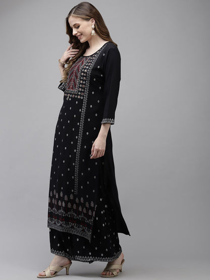 Dhiyona IS Women's Floral Printed Beads and Stones Kurta with Palazzos & With Dupatta