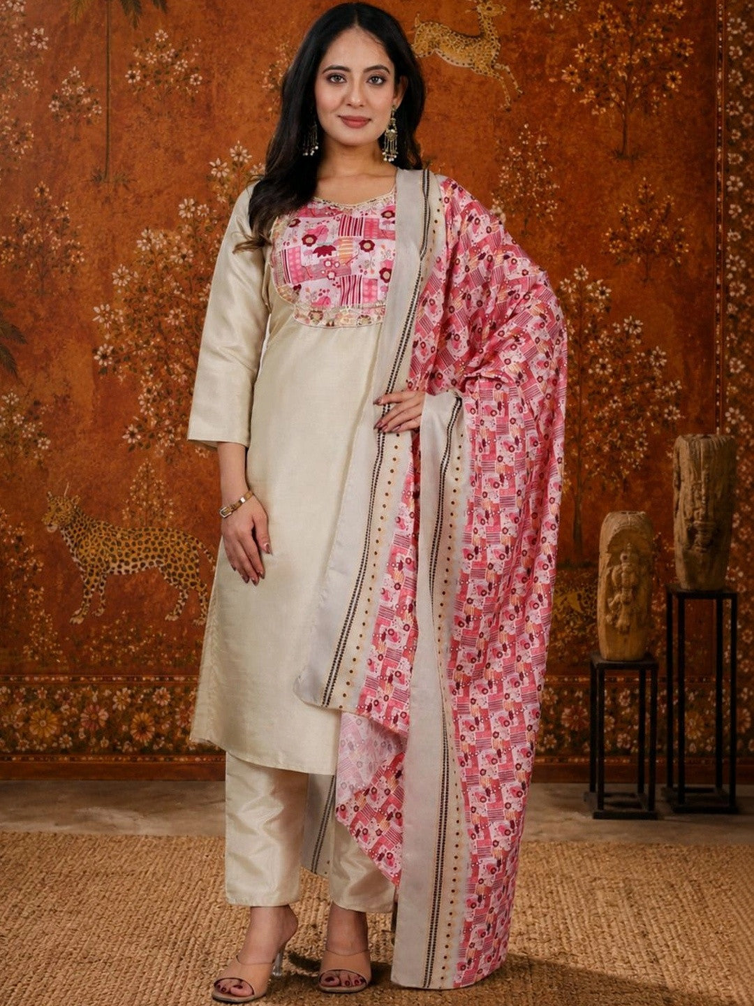 Dhiyona SN Women Ethnic Motifs Embroidered Regular Thread Work Kurta with Trousers & With Dupatta