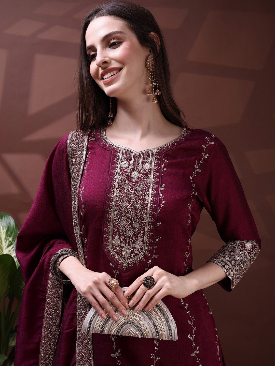 Dhiyona SN Embroidered Round Neck Kurta & Sharara With Dupatta