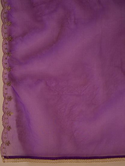 Purple Ethnic Motifs Zari Embroidered Kurta with Trousers & With Dupatta