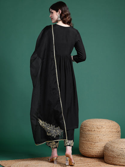 Empire Thread Work Kurta with Trousers & Dupatta