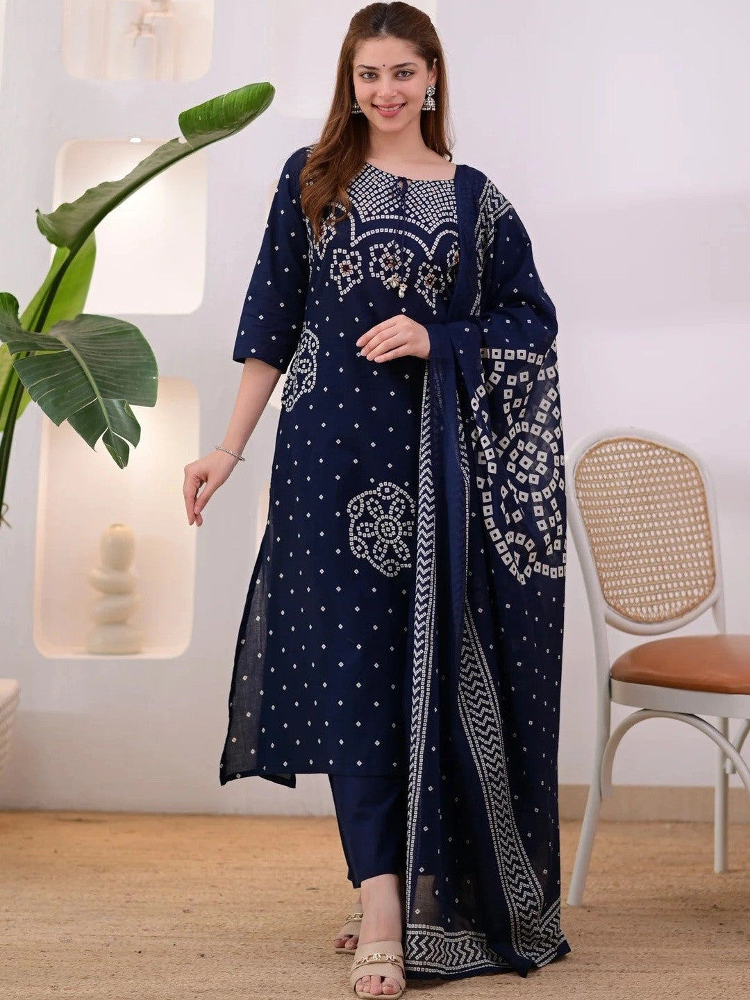 Women Ethnic Motifs Printed Regular Pure Cotton Kurta with Palazzos & With Dupatta