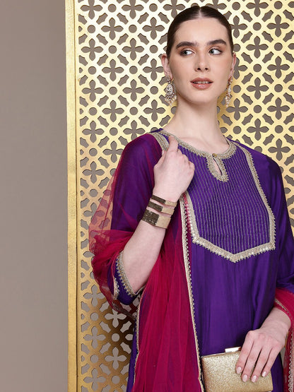 Dhiyona HOP Ethnic Motifs Embroidered Sequinned Jashn Kurta with Sharara & Dupatta
