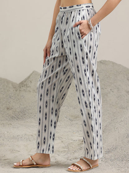 Abstract Printed Pure Cotton Straight Kurta with Trousers & Dupatta