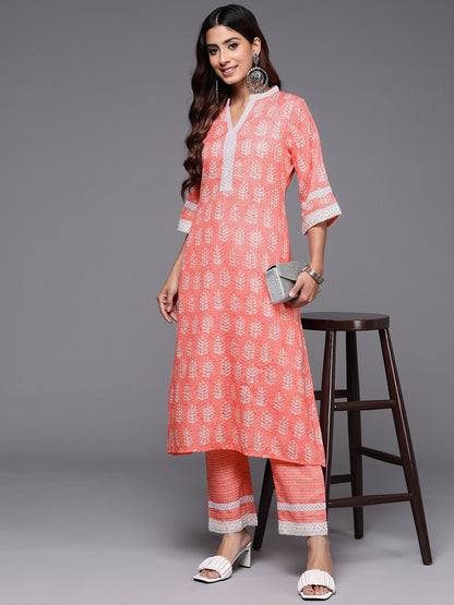 Floral Printed Regular Sequinned Kurta with Trousers