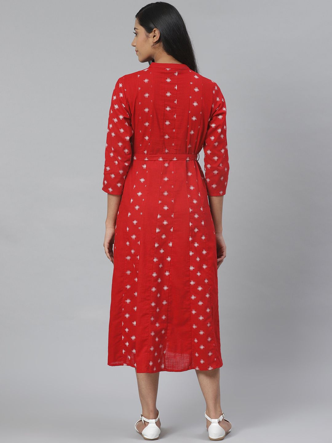 Dhiyona AY Women's Red & White Printed Pure Cotton Maternity A-Line Dress
