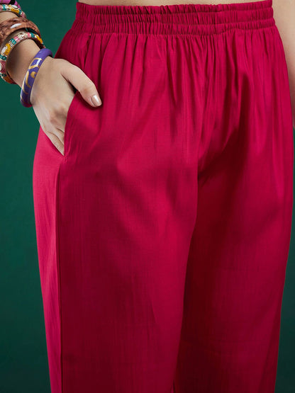 Dhiyona IE Embroidered Sequinned Chanderi Silk Straight Kurta With Trousers & Dupatta