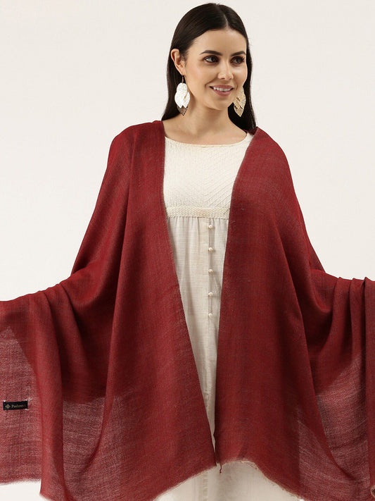 Dhiyona PA Women Maroon Solid Pashmina Wool Shawl