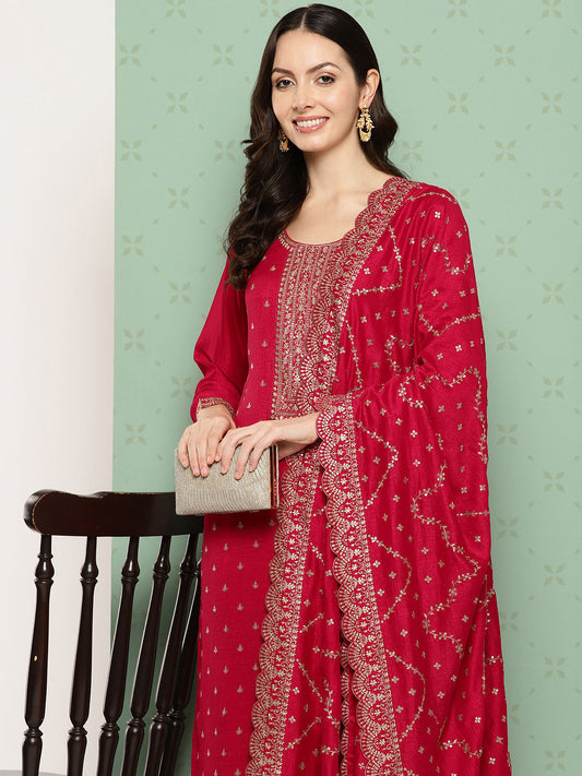 Ethnic Motifs Embroidered Thread Work Kurta with Trousers & Dupatta