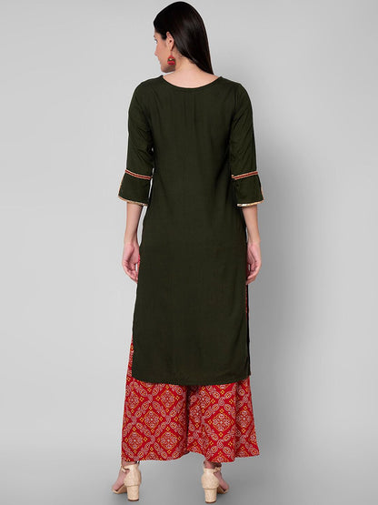 Dhiyona KL Women Green Ethnic Motifs Kurta with Palazzos & With Dupatta