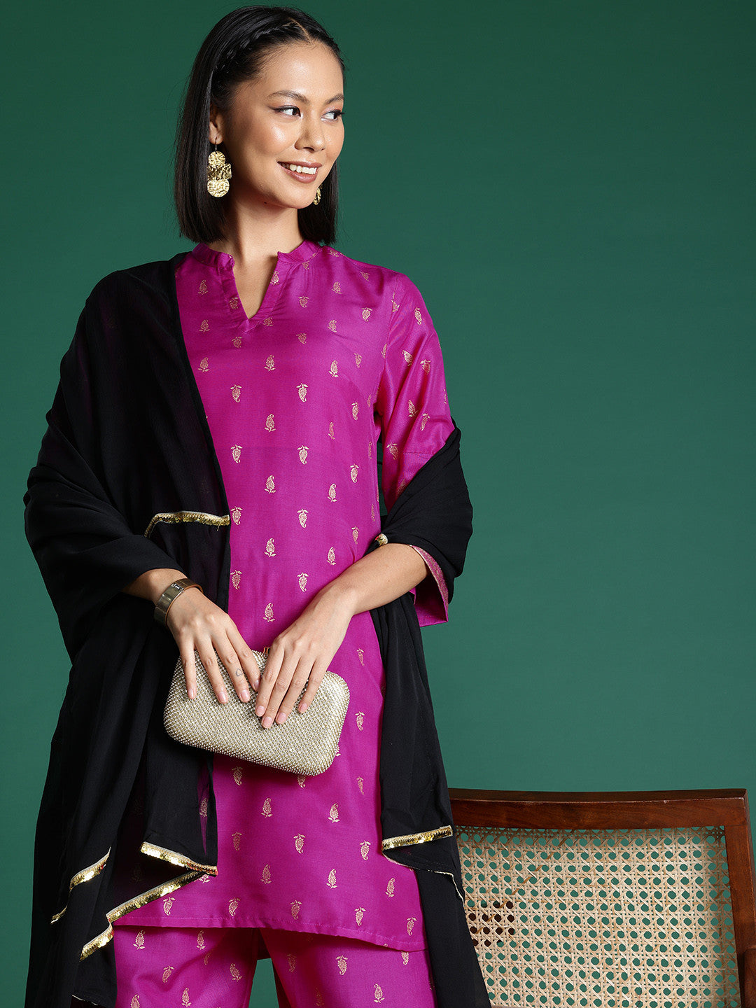 Paisley Print Kurta with Salwar & Dupatta