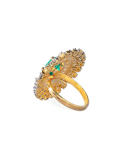 Dhiyona RJ Women's Rhodium-Plated Emerald Green & White Zirconia Stone Studded Adjustable Ring