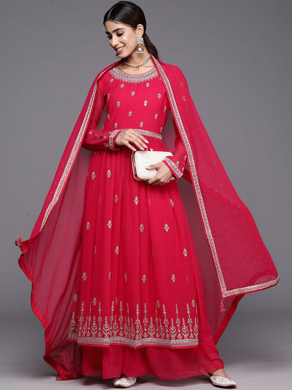 Dhiyona LL Women Floral Embroidered High Slit Sequinned Kurta with Palazzos & With Dupatta