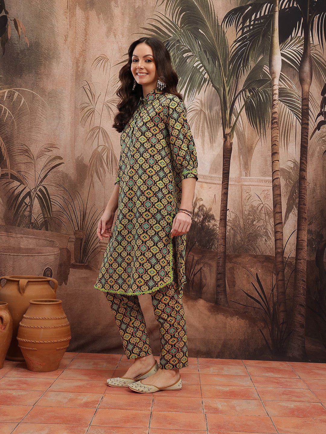 Ethnic Motifs Print Regular Pure Cotton Kurta with Trousers