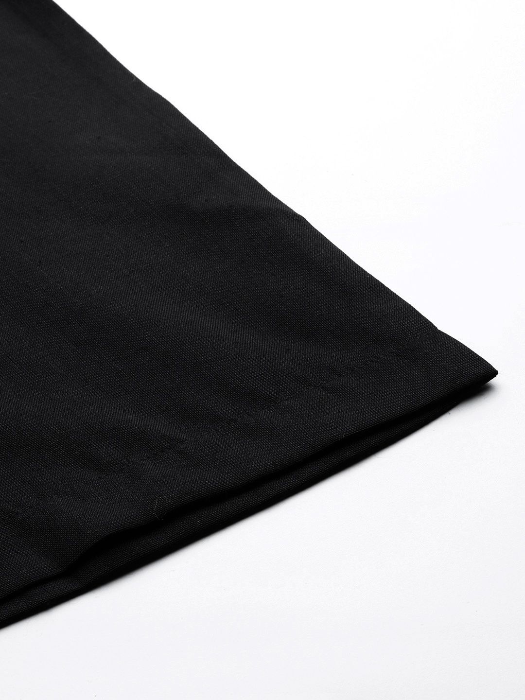 Black Black V-Neck Pleated Apple Hem Kurta With Trouser