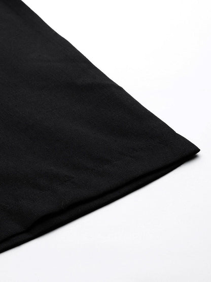 Black Black V-Neck Pleated Apple Hem Kurta With Trouser