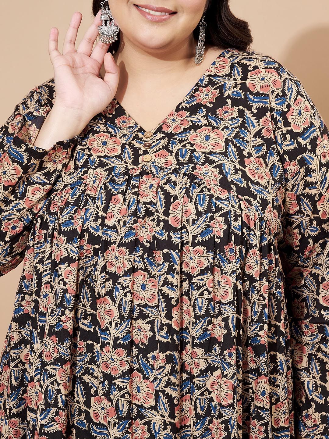 Dhiyona KL Floral Printed Pure Cotton A-line Kurta With Palazzos & Dupatta