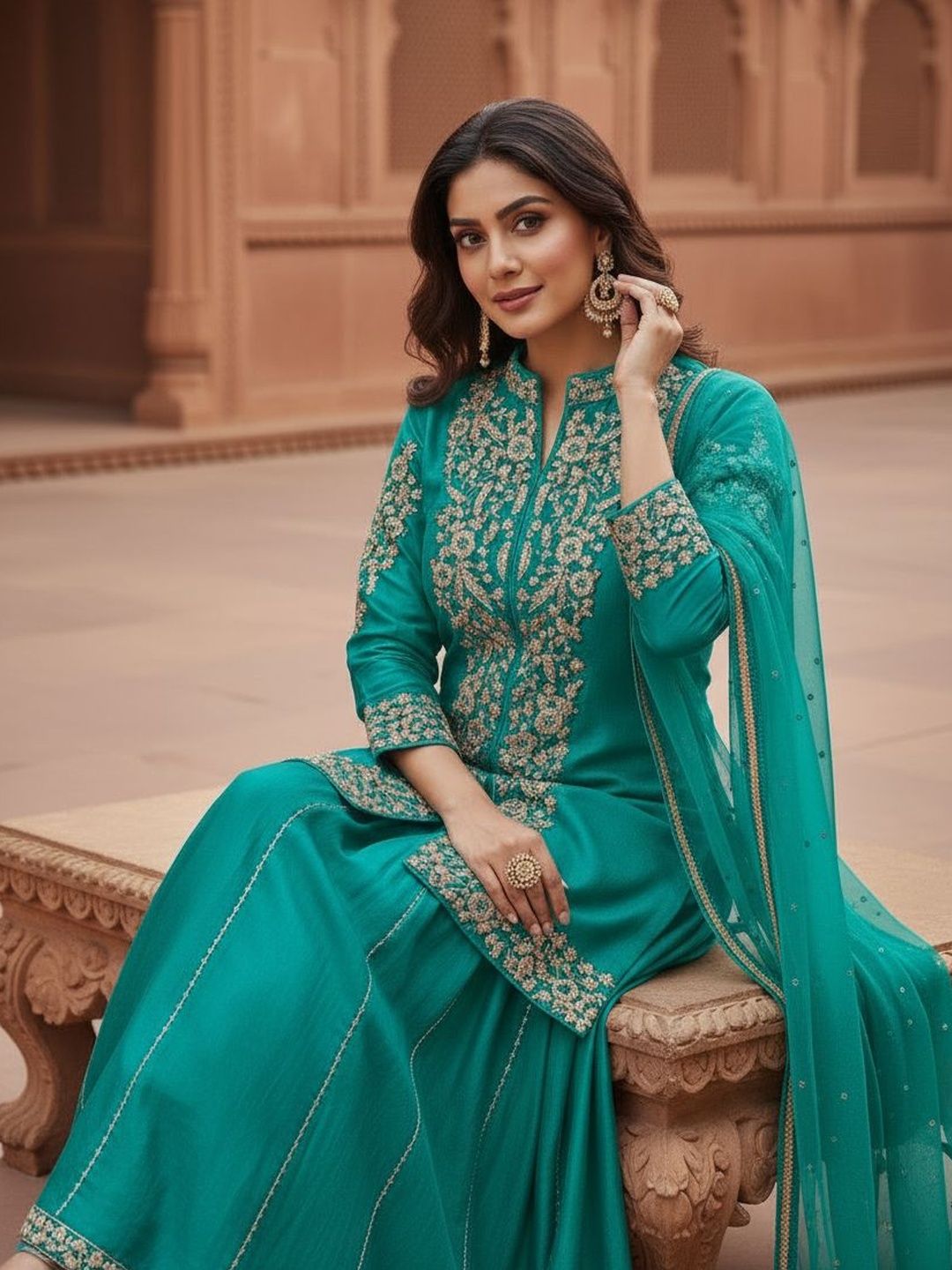 Dhiyona HOP Embroidered Mandarin Collar Kurti & Sharara Sets