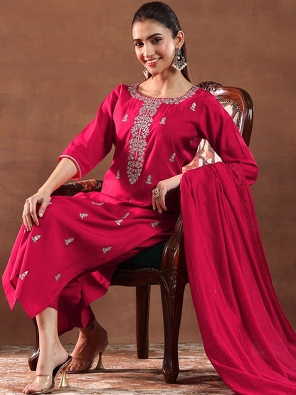 Women Ethnic Motifs Self Design Kurta with Trousers & Dupatta