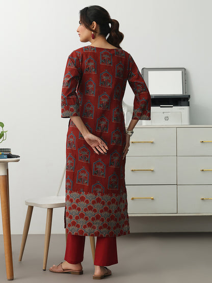 Women Ethnic Motifs Printed Regular Cotton Blend Kurta with Trousers