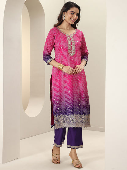 Women Bandhani Printed Regular Zari Work Kurta with Trousers & Dupatta