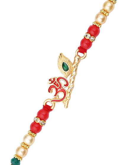Dhiyona Divine Om & Flute Thread Rakhi With Roli Chawal & Greetings Card