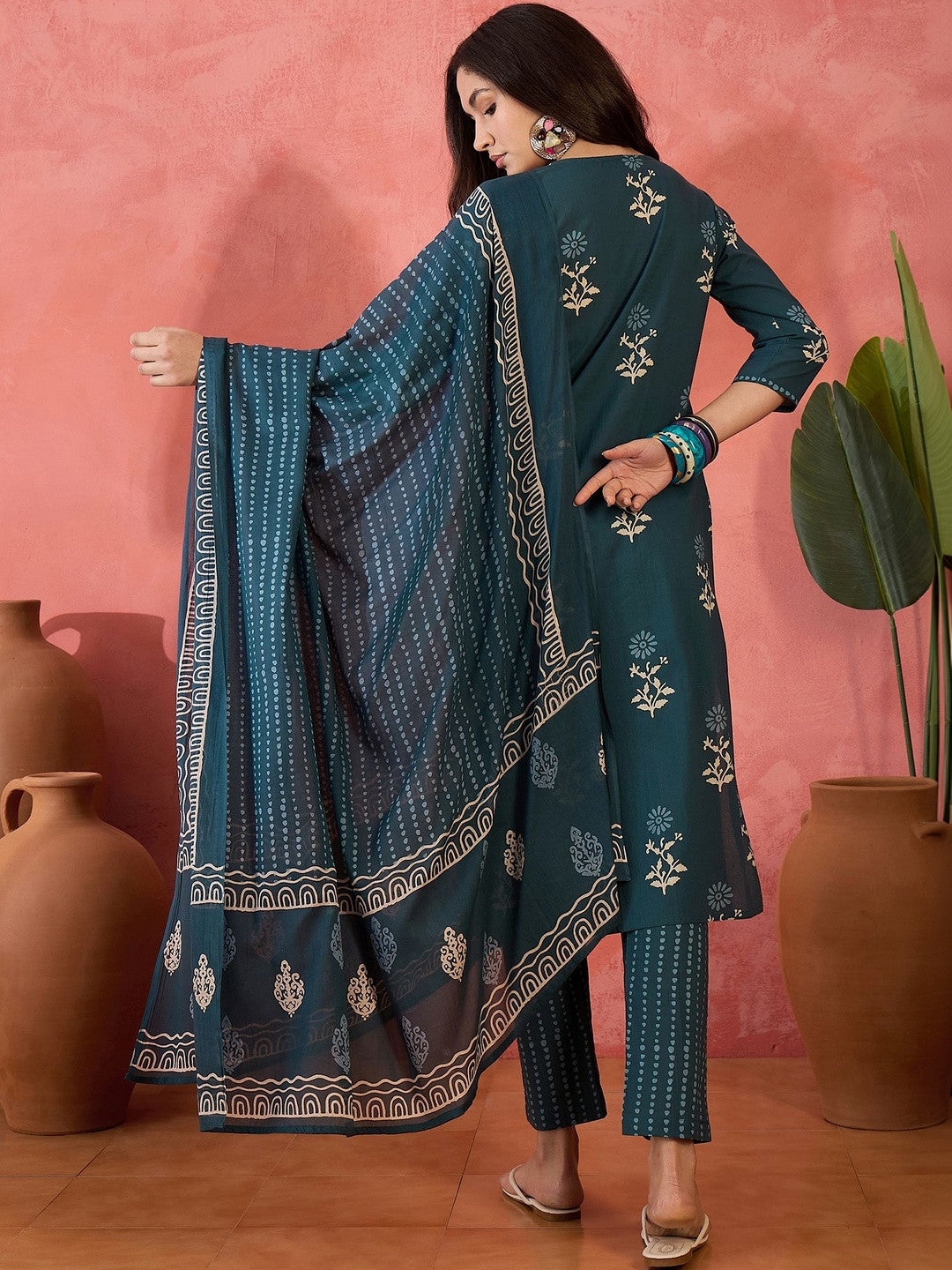 Printed Pure Cotton Round Neck Kurta & Trousers Kurta Set
