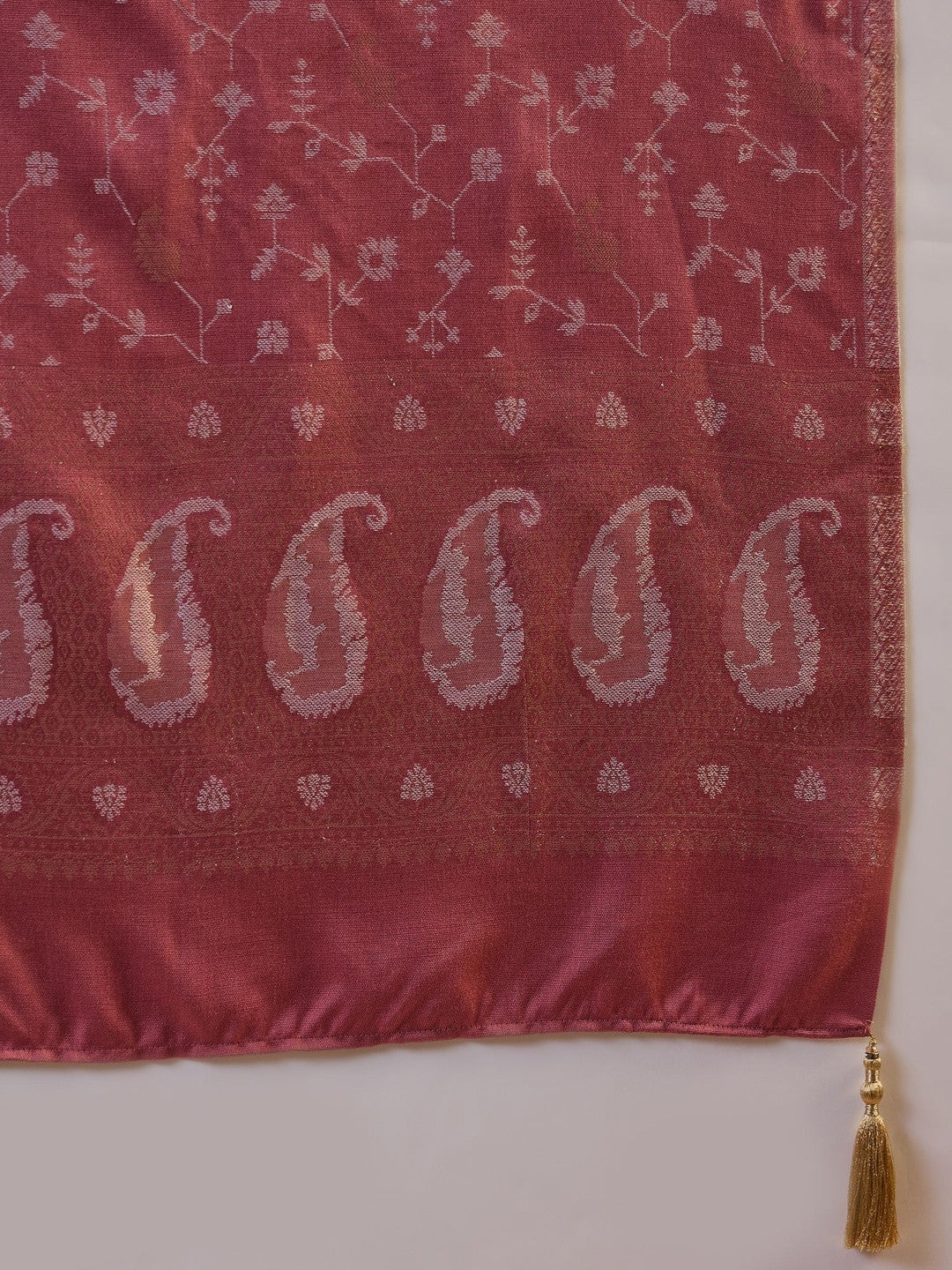 Woven Design V-Neck Straight Kurta With Trousers & Dupatta
