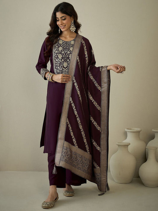 Dhiyona IN Floral Yoke Design Sequinned Kurta with Palazzos & Dupatta