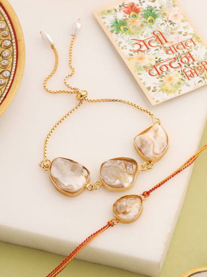 Dhiyona Artificial Stones Studded & Pearls Beaded Bhaiya Bhabhi Rakhis With Roli Chawal