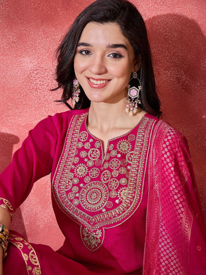 Dhiyona SN Sequinnd Woven Design Straight Kurta & Palazzo With Dupatta
